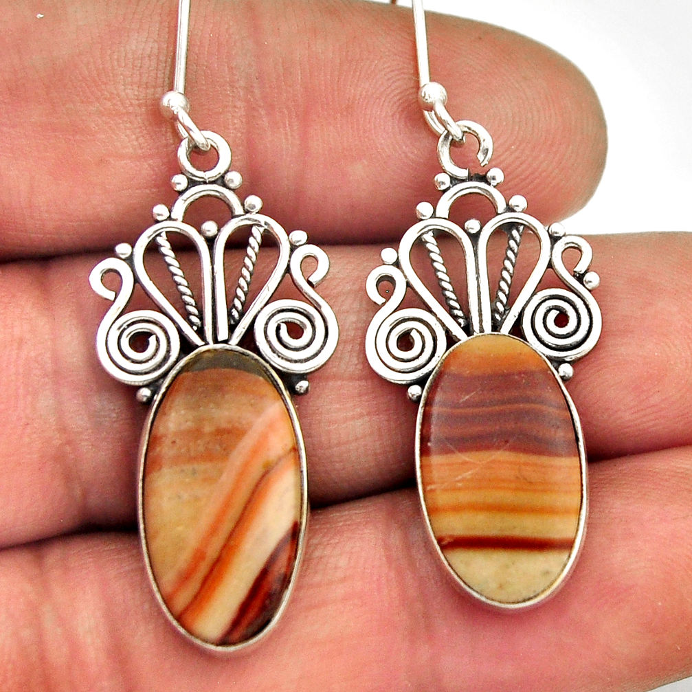 13.24cts natural brown wave rolling hills dolomite silver dangle earrings n27950