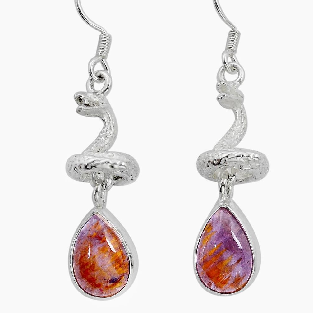 8.93cts natural cacoxenite super seven 925 silver anaconda snake earrings u96824