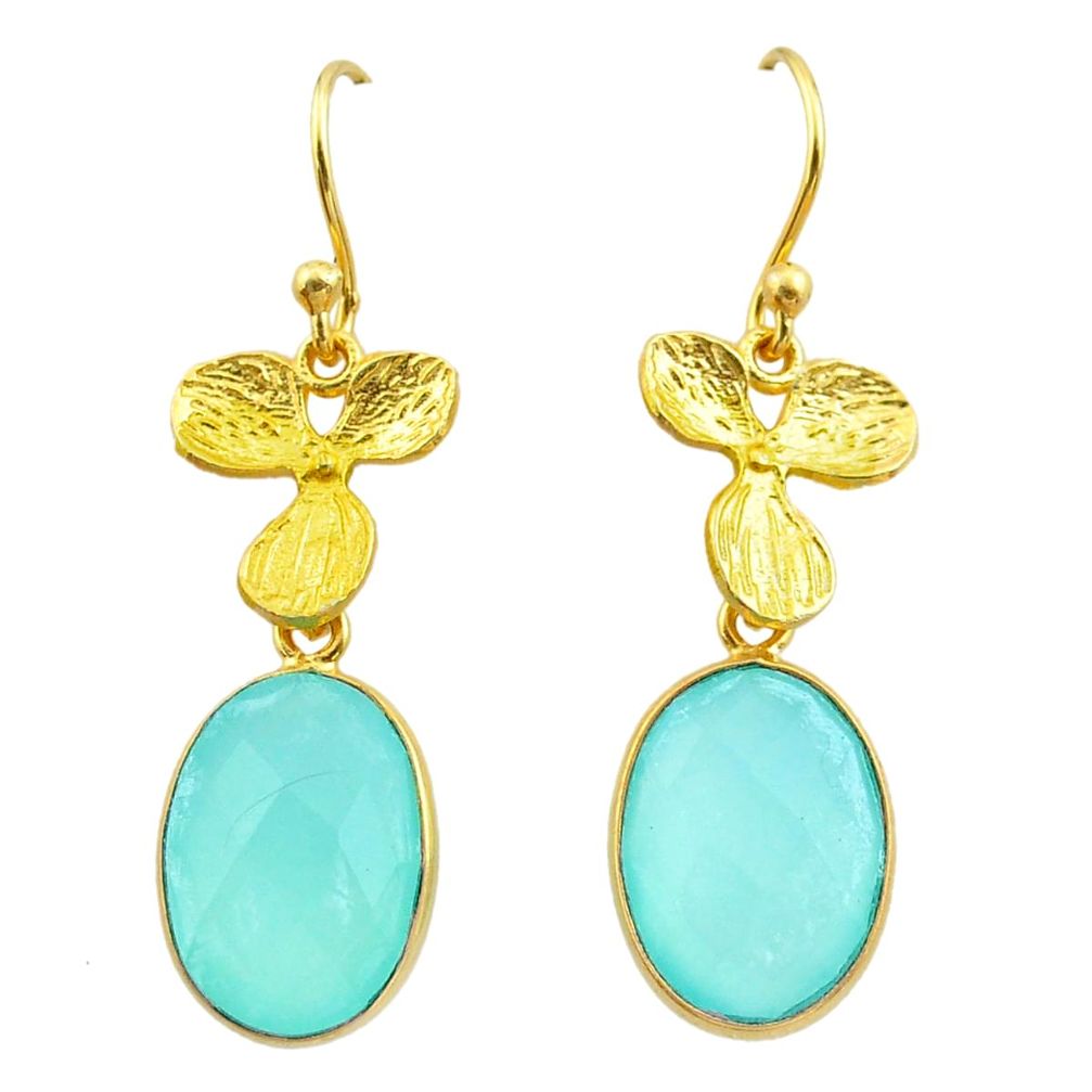 11.20cts natural chalcedony 925 silver 14k gold birds charm earrings t44059