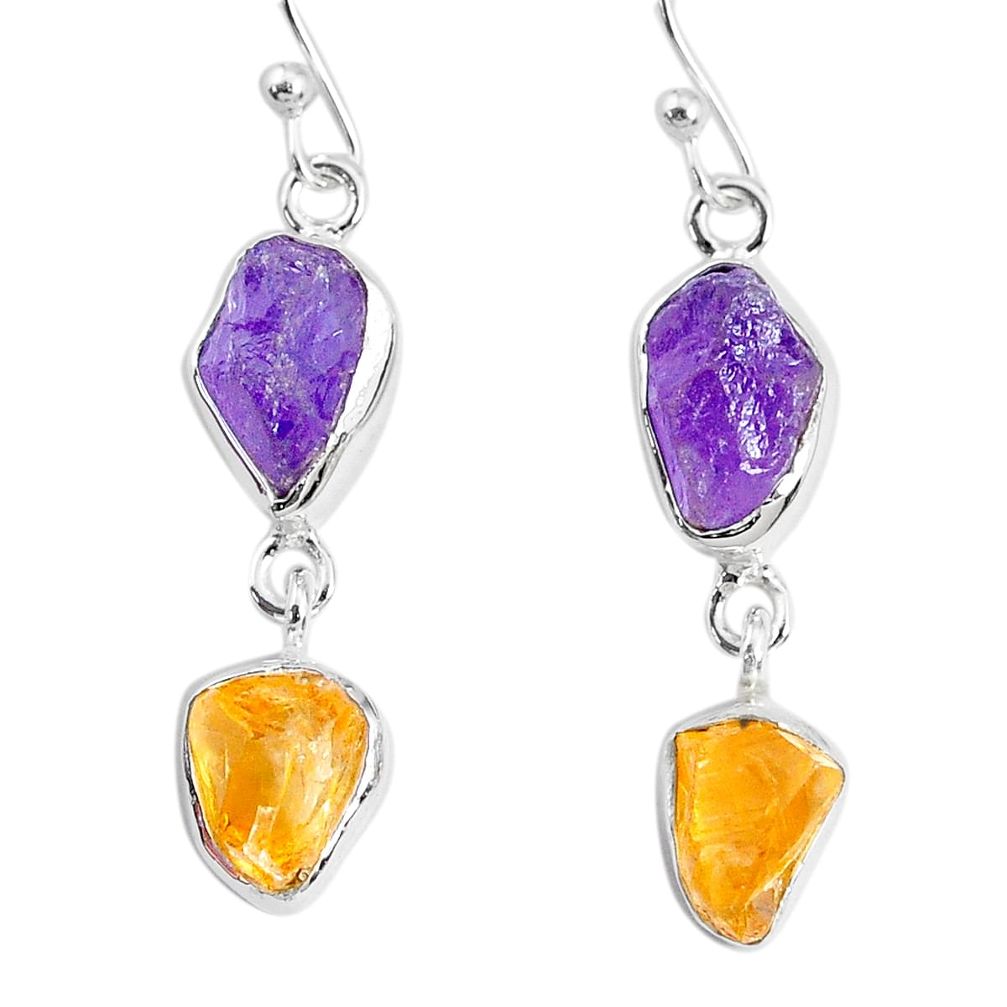 9.83cts natural citrine amethyst raw 925 silver dangle handmade earrings r74279