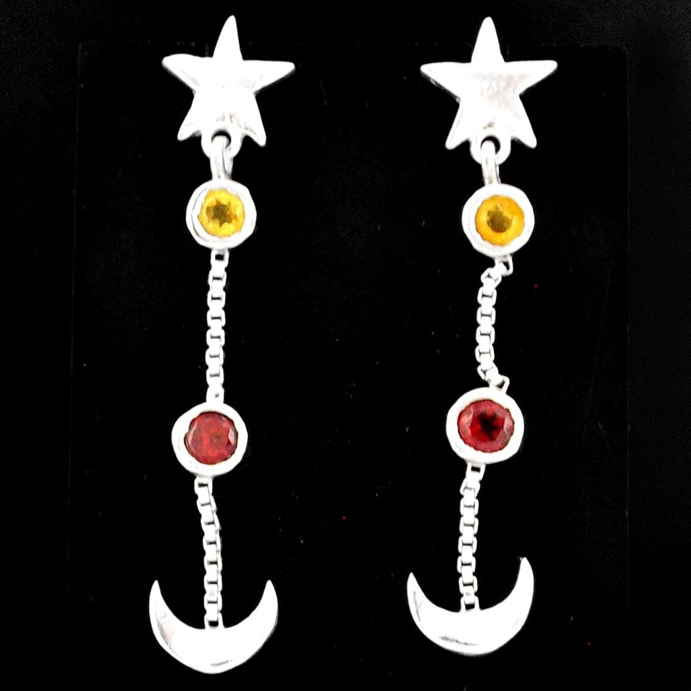 1.94cts natural citrine garnet 925 sterling silver moon star earrings r71204