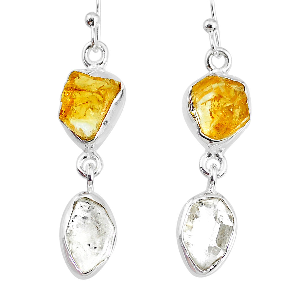 10.65cts natural citrine raw herkimer diamond dangle handmade earrings r74356