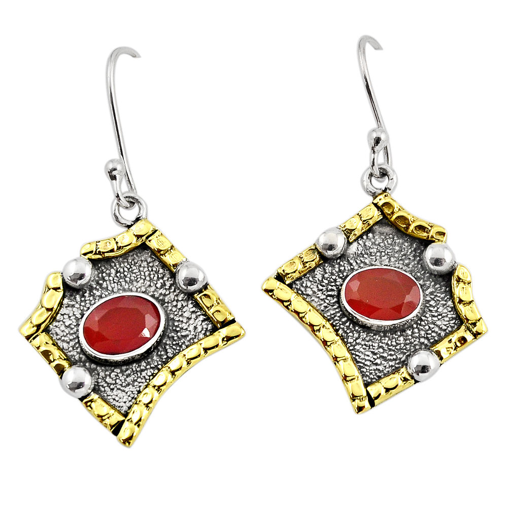 4.55cts natural cornelian (carnelian) 925 silver gold dangle earrings y54050