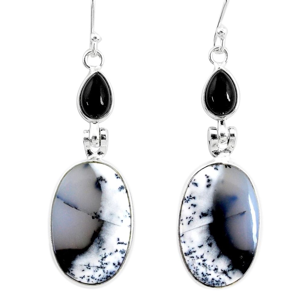 17.35cts natural dendrite opal (merlinite) 925 silver dangle earrings r86711