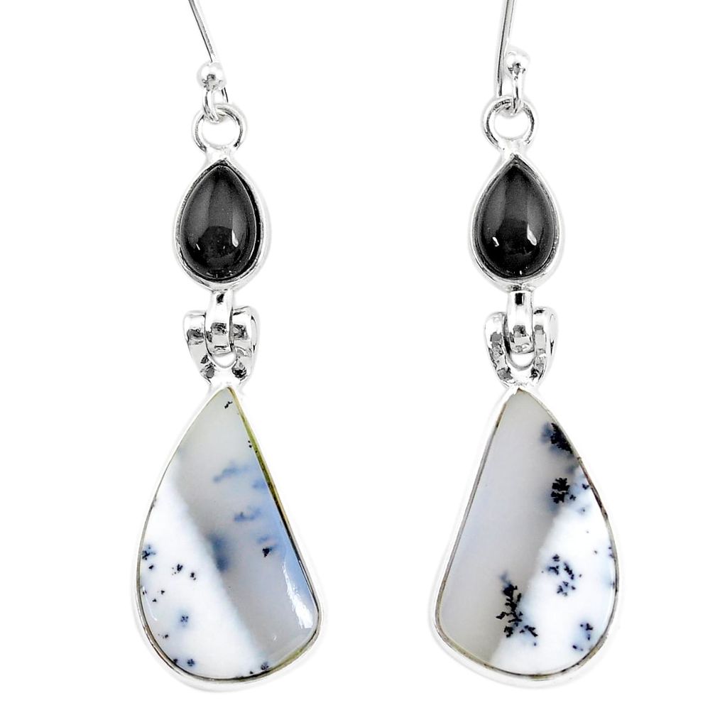 16.68cts natural dendrite opal (merlinite) 925 silver dangle earrings r86712