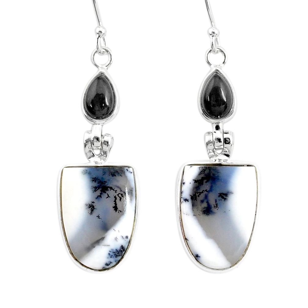 15.31cts natural dendrite opal (merlinite) 925 silver dangle earrings r86716