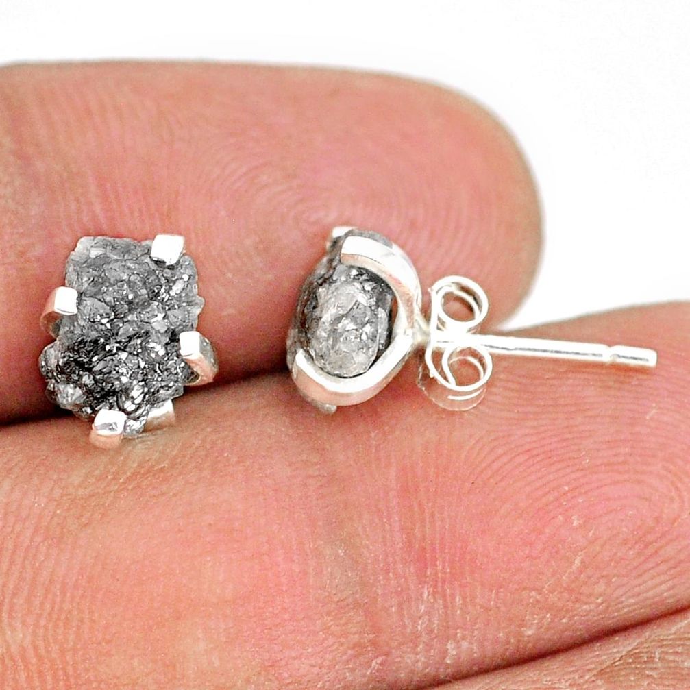 4.39cts natural diamond rough 925 sterling silver handmade stud earrings r79089