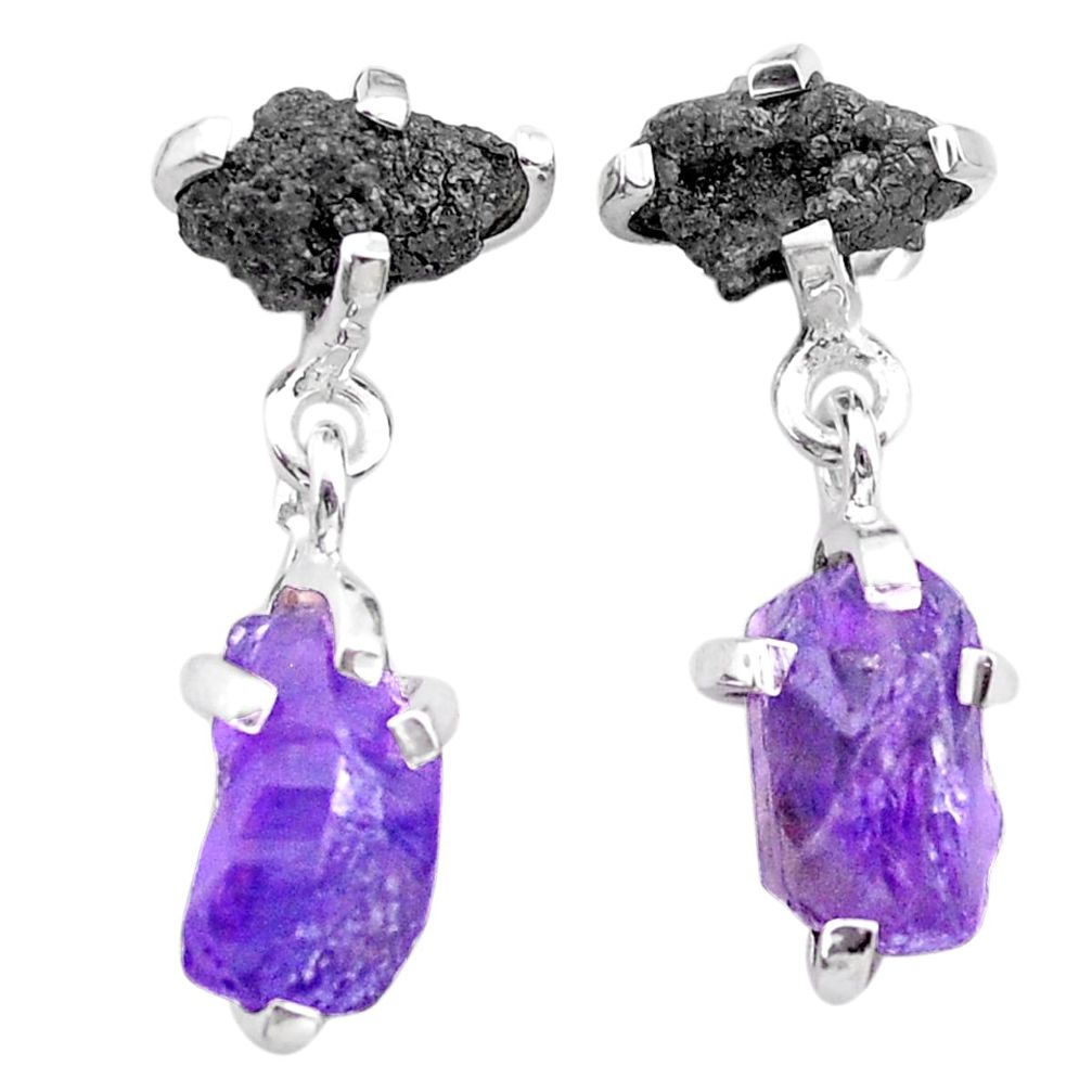 diamond rough amethyst raw 925 silver dangle earrings t25754