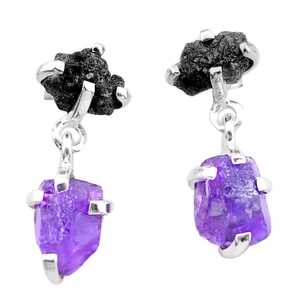 9.46cts natural diamond rough amethyst raw 925 silver dangle earrings t25759