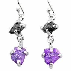 8.38cts natural diamond rough amethyst raw 925 silver dangle earrings t26768