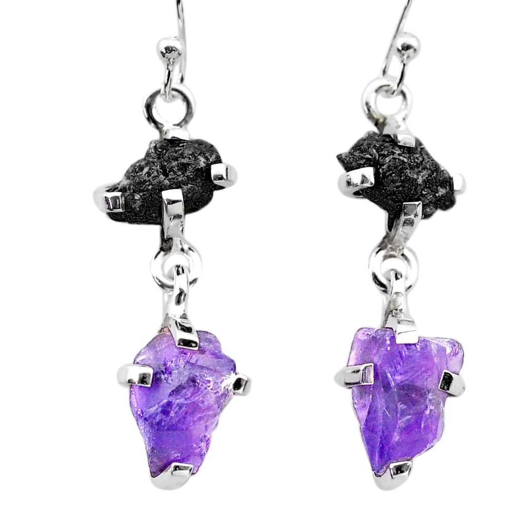 9.34cts natural diamond rough amethyst raw 925 silver dangle earrings t26779