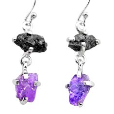 8.47cts natural diamond rough amethyst raw 925 silver dangle earrings t26795
