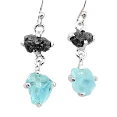 9.41cts natural diamond rough aquamarine raw 925 silver dangle earrings t25770