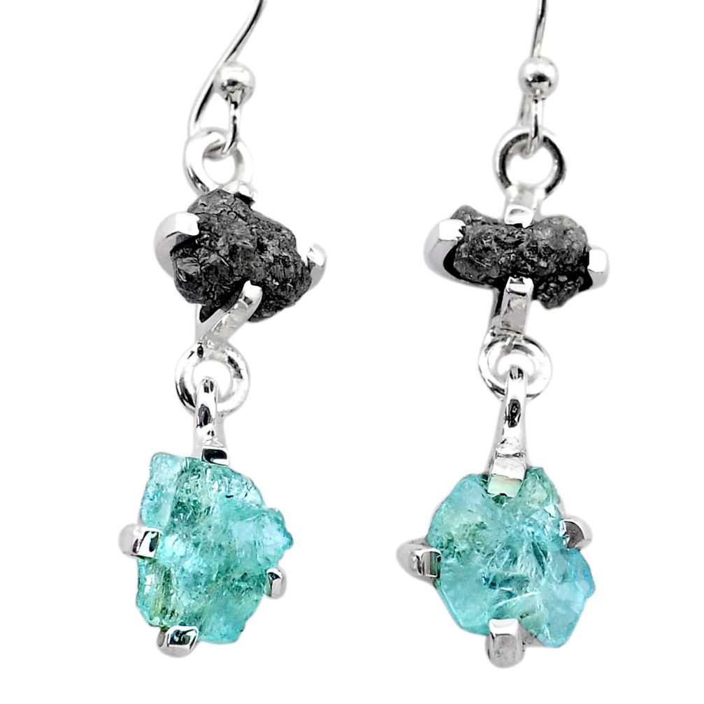 7.27cts natural diamond rough aquamarine raw 925 silver dangle earrings t26774