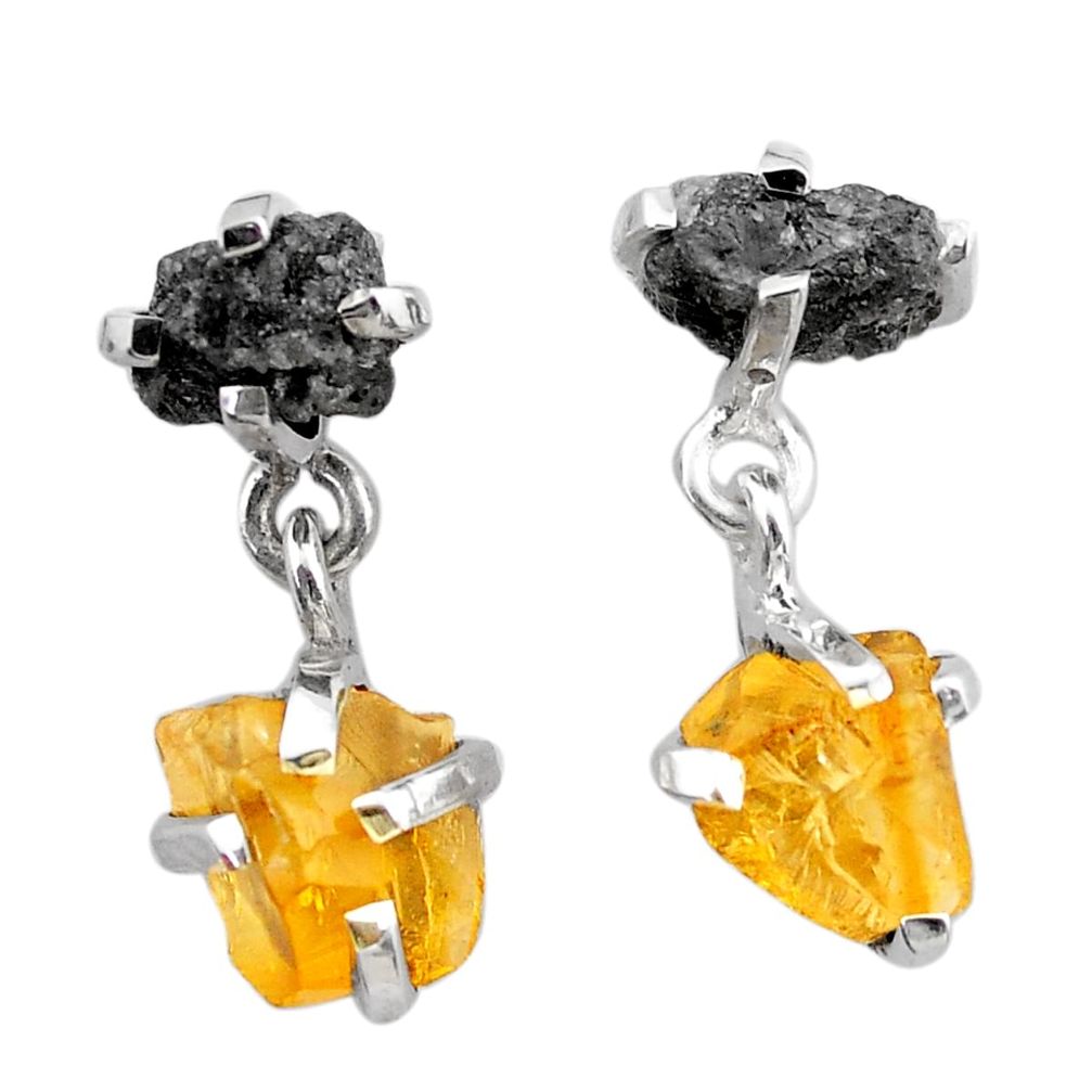 10.11cts natural diamond rough citrine raw 925 silver dangle earrings t25741