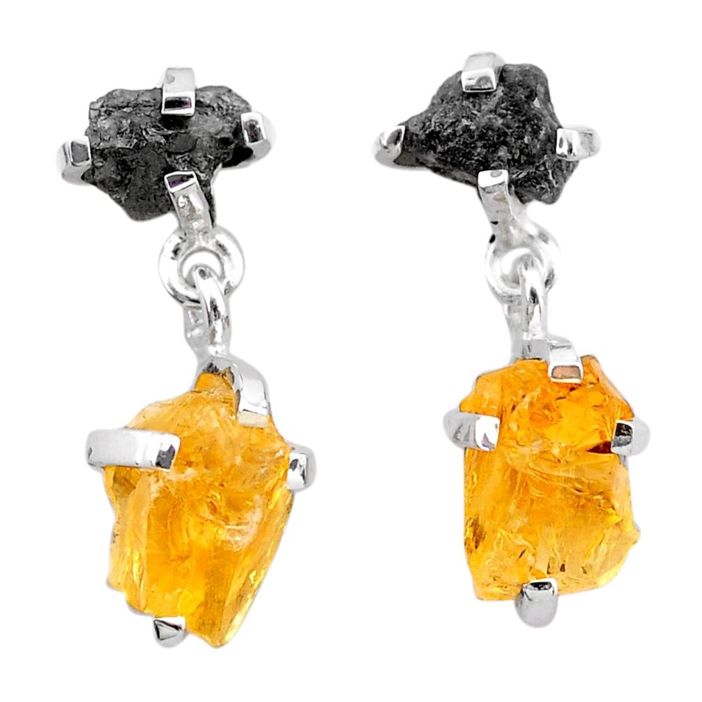 11.08cts natural diamond rough citrine raw 925 silver dangle earrings t25779