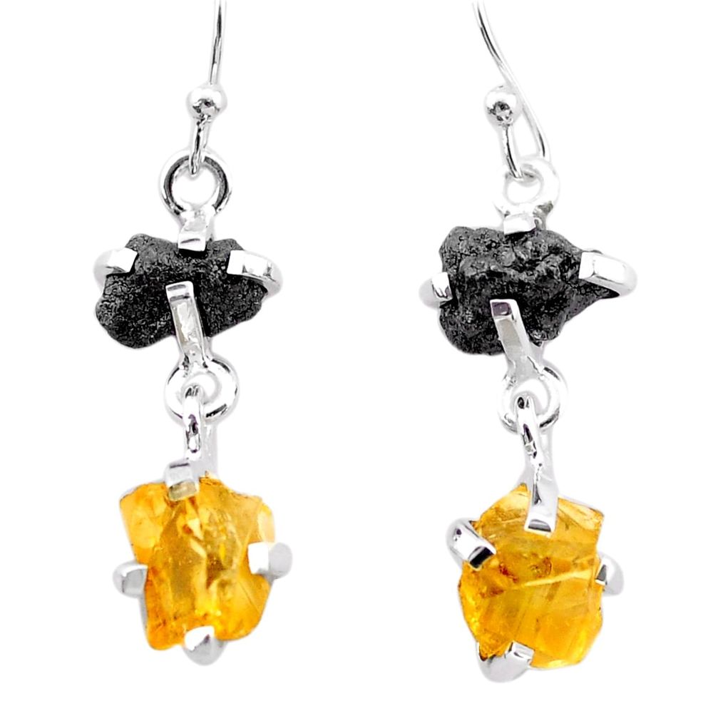 9.41cts natural diamond rough citrine raw 925 silver dangle earrings t25785