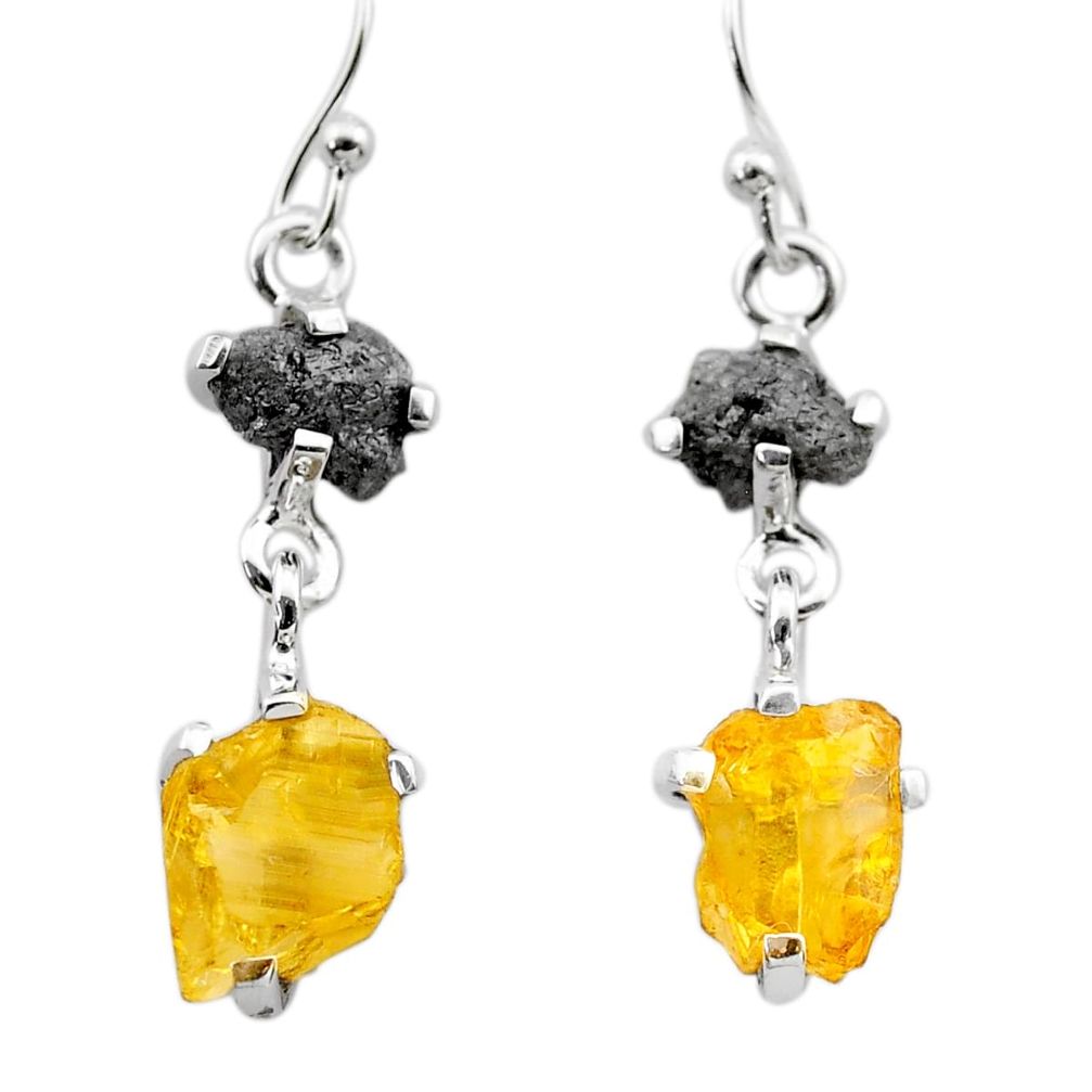 9.05cts natural diamond rough citrine raw 925 silver dangle earrings t26761