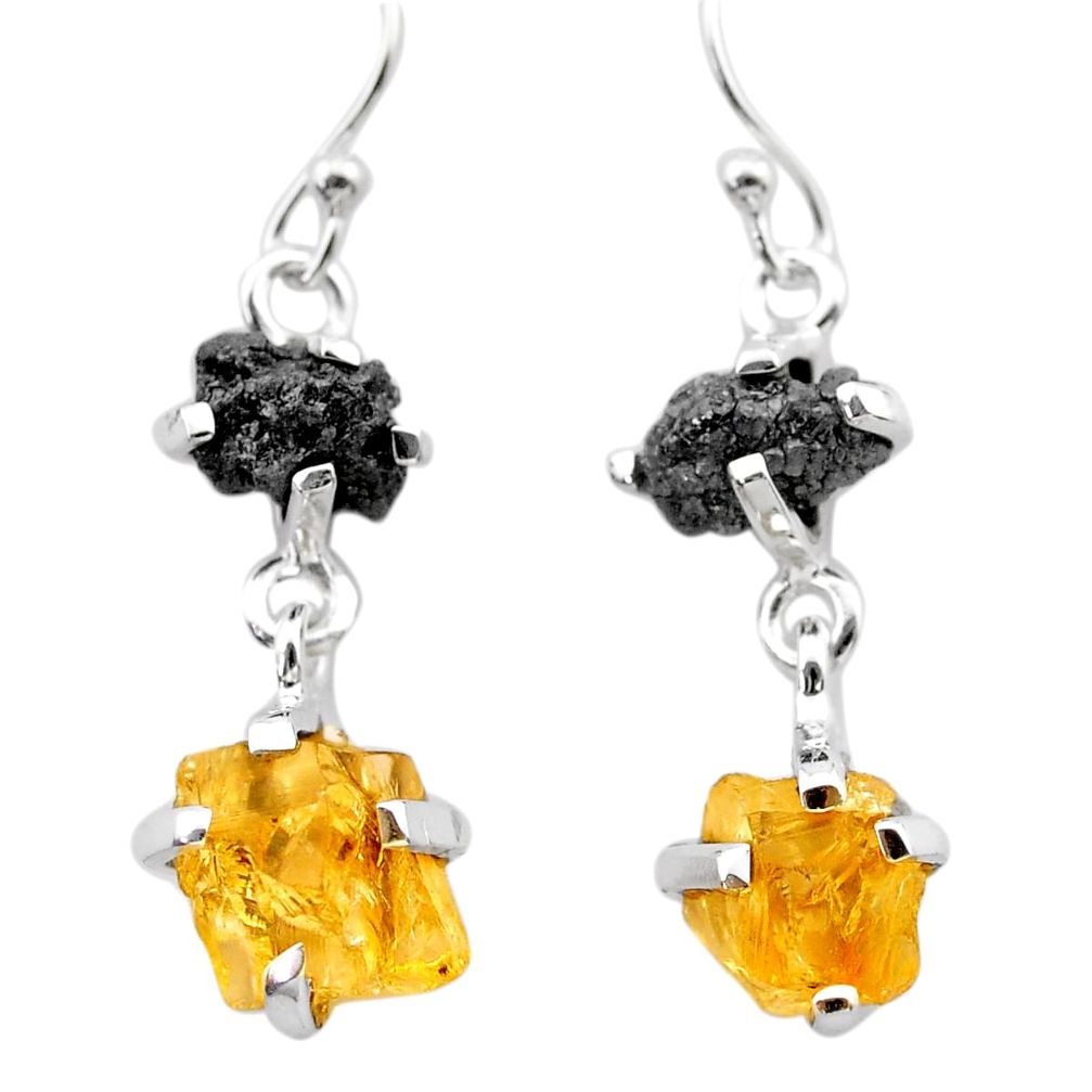 10.05cts natural diamond rough citrine raw 925 silver dangle earrings t26782