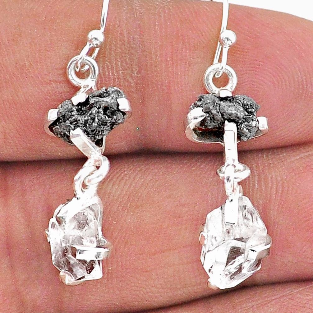 8.68cts natural diamond raw herkimer diamond 925 silver dangle earrings t15286