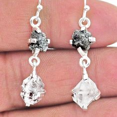 9.72cts natural diamond raw herkimer diamond 925 silver dangle earrings t15289