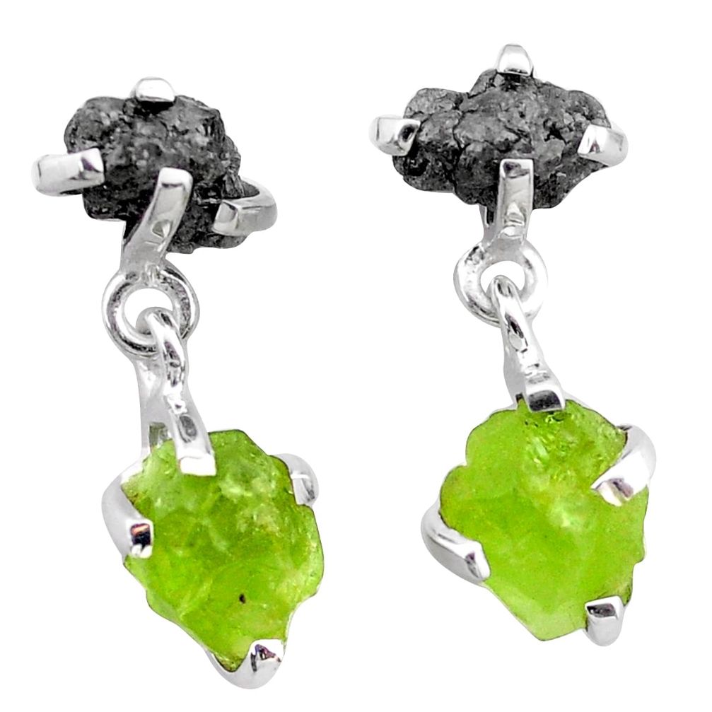 10.48cts natural diamond rough peridot raw 925 silver dangle earrings t25713