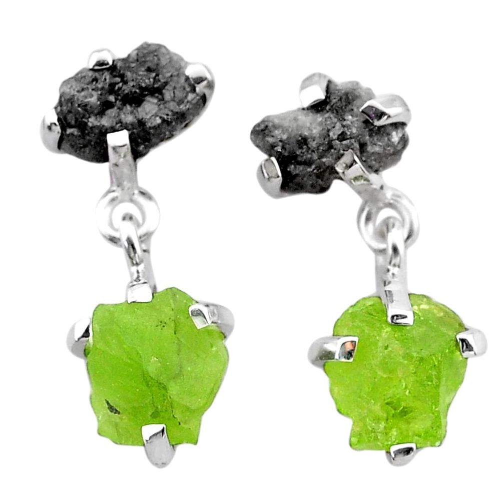 10.06cts natural diamond rough peridot raw 925 silver dangle earrings t25745