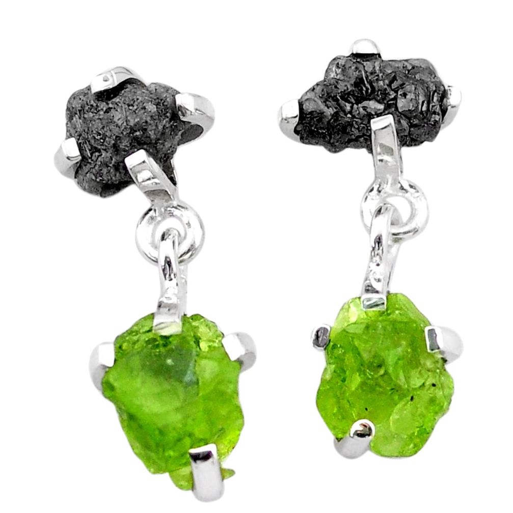 9.98cts natural diamond rough peridot raw 925 silver dangle earrings t25746