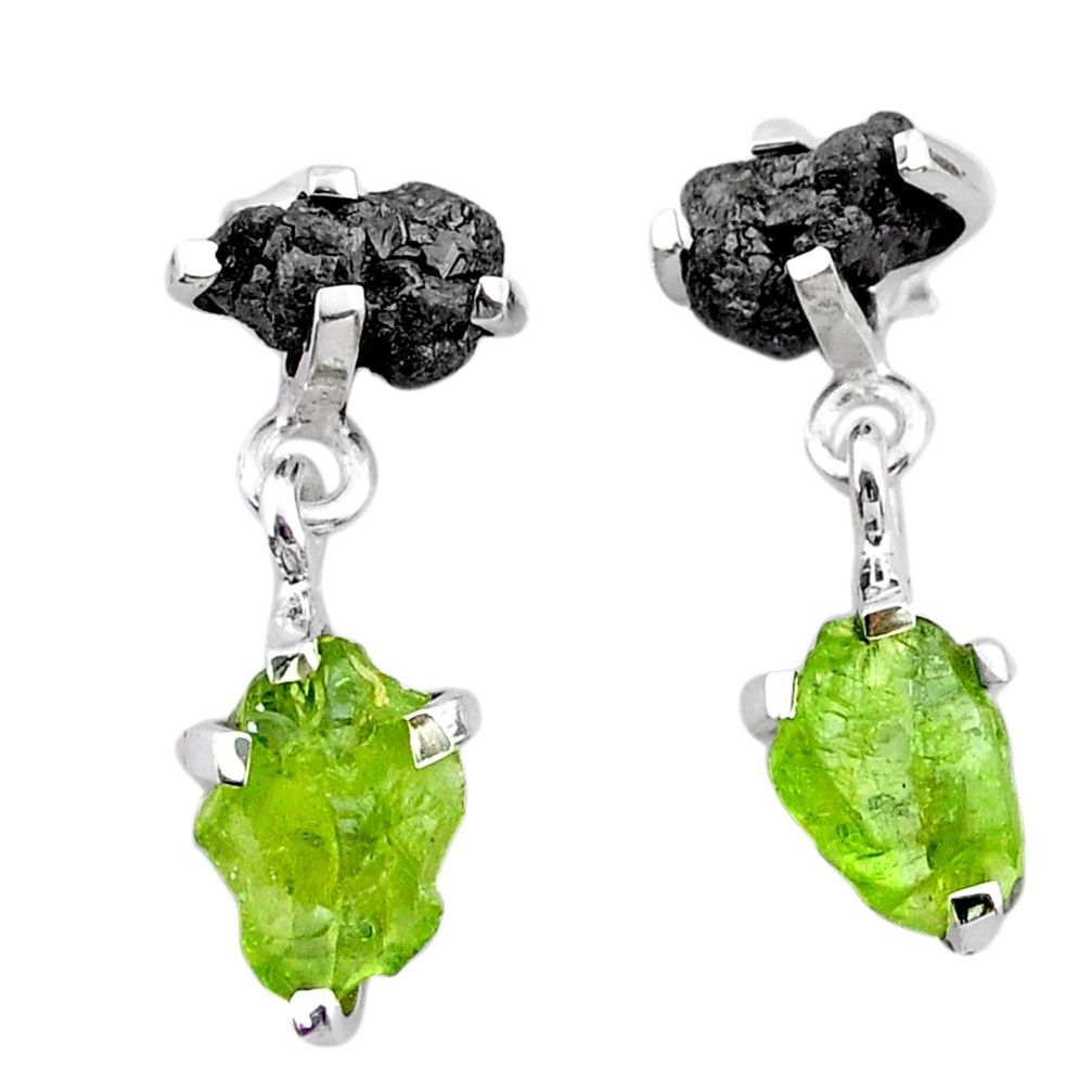 8.48cts natural diamond rough peridot raw 925 silver dangle earrings t25748