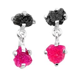 7.10cts natural diamond rough ruby raw fancy 925 silver dangle earrings t25702