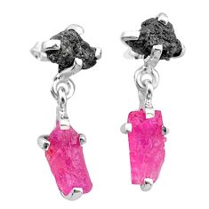 8.45cts natural diamond rough ruby raw fancy 925 silver dangle earrings t25742