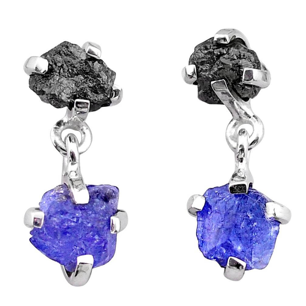 9.41cts natural diamond rough tanzanite raw 925 silver dangle earrings t25712