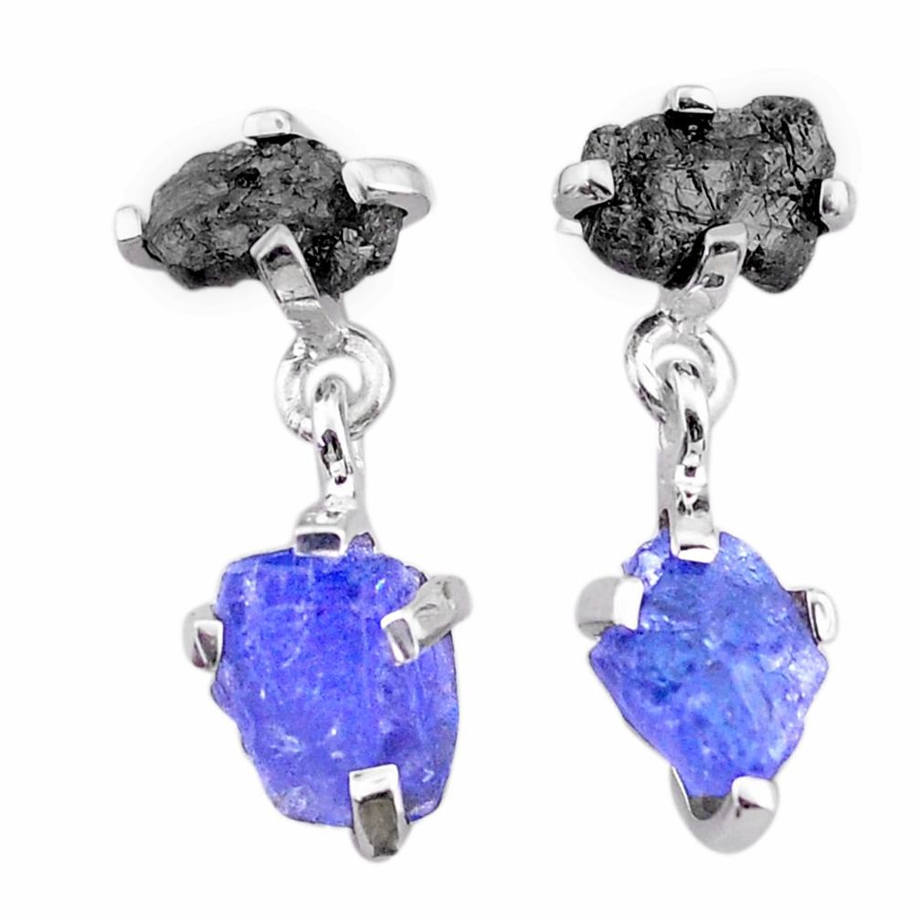 8.55cts natural diamond rough tanzanite raw 925 silver dangle earrings t25756