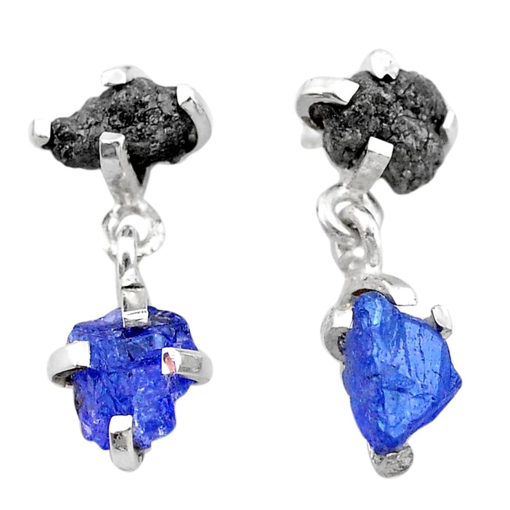 9.49cts natural diamond rough tanzanite raw 925 silver dangle earrings t25775