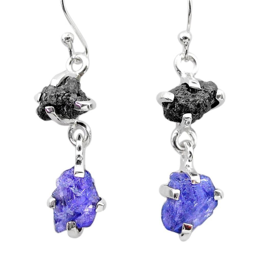 9.57cts natural diamond rough tanzanite raw 925 silver dangle earrings t26788