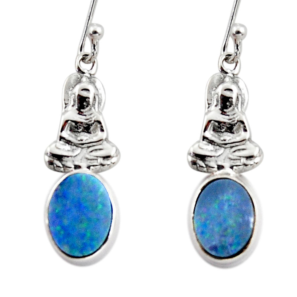 2.82cts natural doublet opal australian 925 silver buddha charm earrings r48188