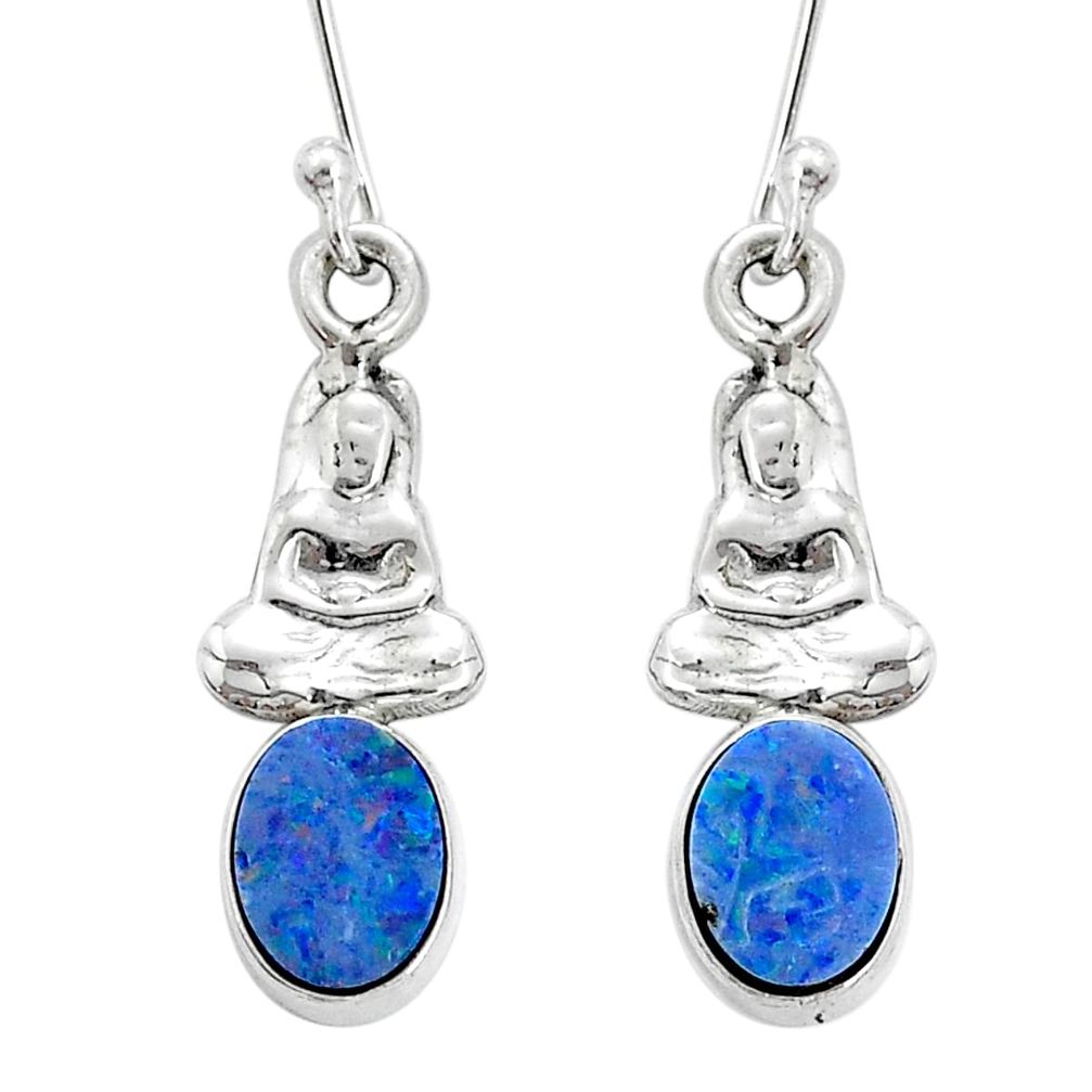 2.15cts natural doublet opal australian 925 silver buddha charm earrings u80550