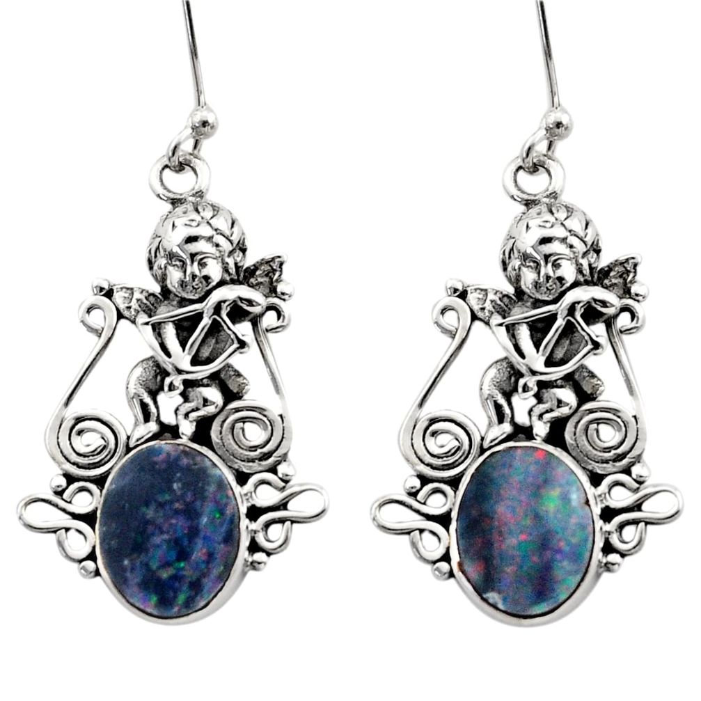6.09cts natural doublet opal australian silver angel wings fairy earrings d40763