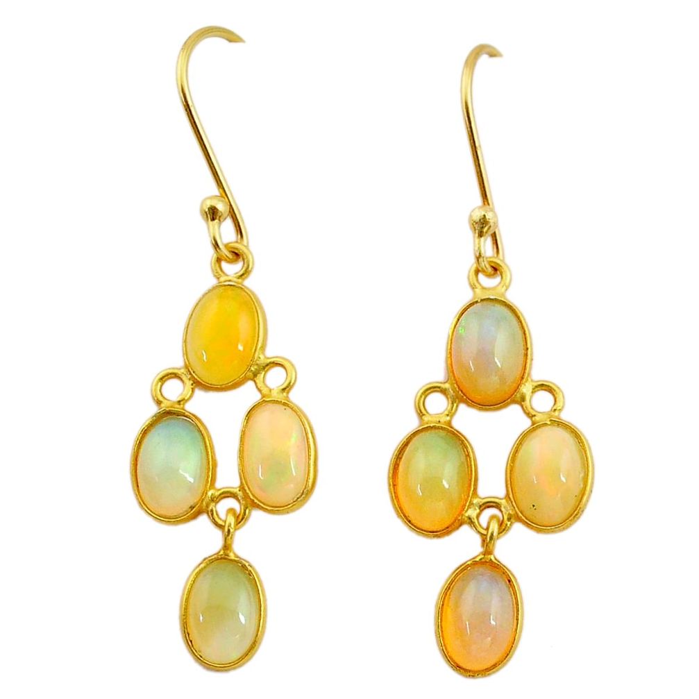 6.80cts natural ethiopian opal 925 silver 14k gold dangle earrings t23966