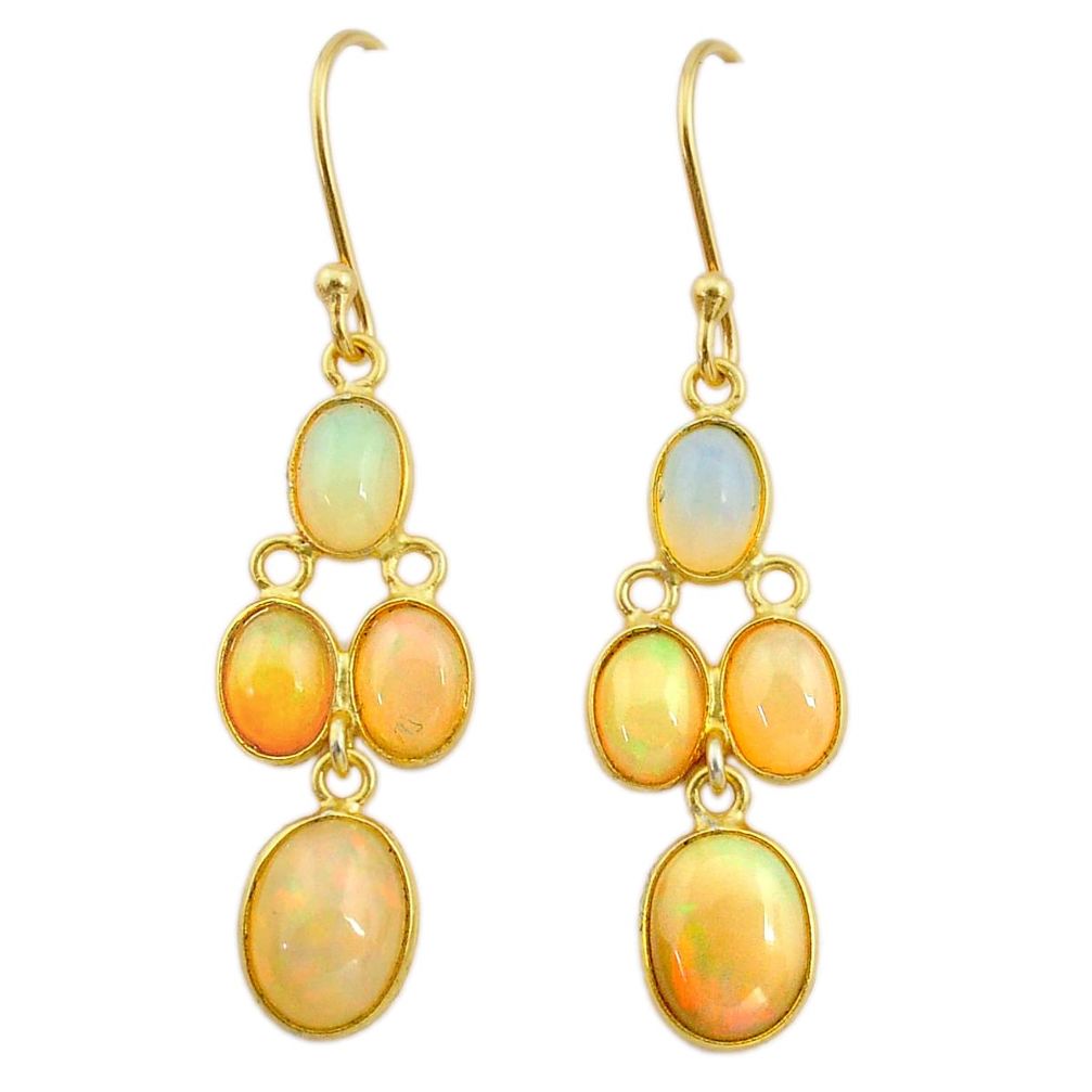 7.50cts natural ethiopian opal 925 silver 14k gold dangle earrings t23971