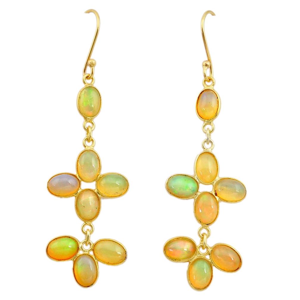 11.26cts natural ethiopian opal 925 silver 14k gold dangle earrings t23992