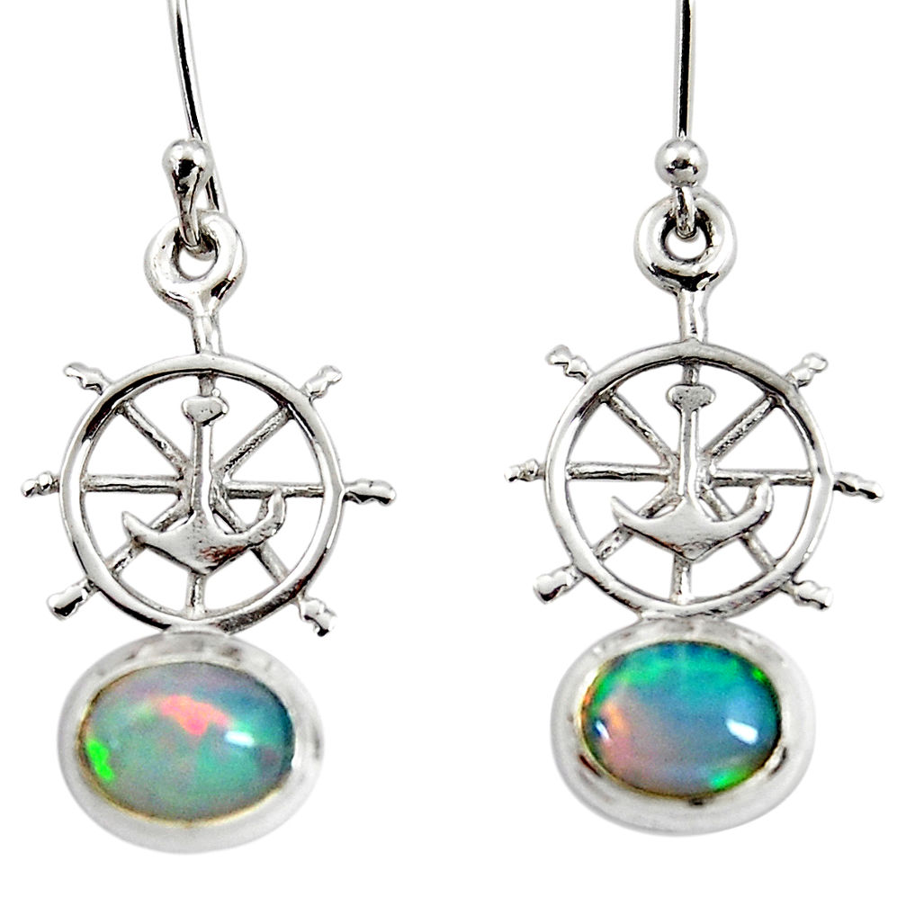 3.83cts natural ethiopian opal 925 silver dangle anchor charm earrings r51022
