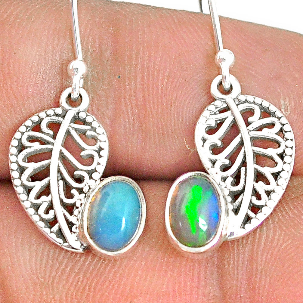 3.03cts natural ethiopian opal 925 silver deltoid leaf earrings jewelry r76293