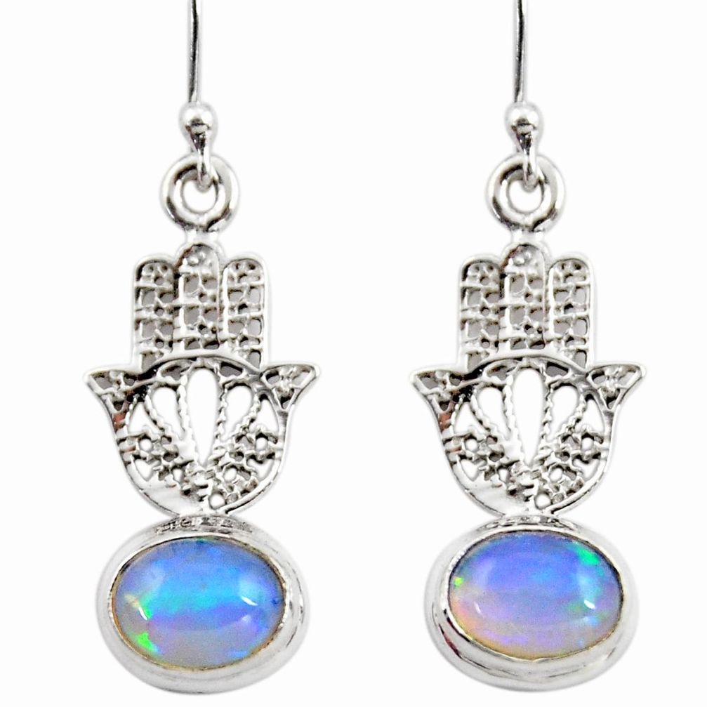 4.10cts natural ethiopian opal 925 silver hand of god hamsa earrings r47421