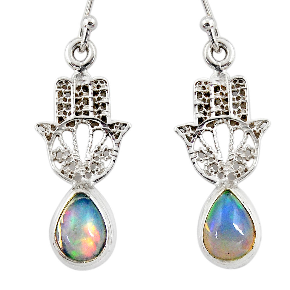 3.95cts natural ethiopian opal 925 silver hand of god hamsa earrings r47471