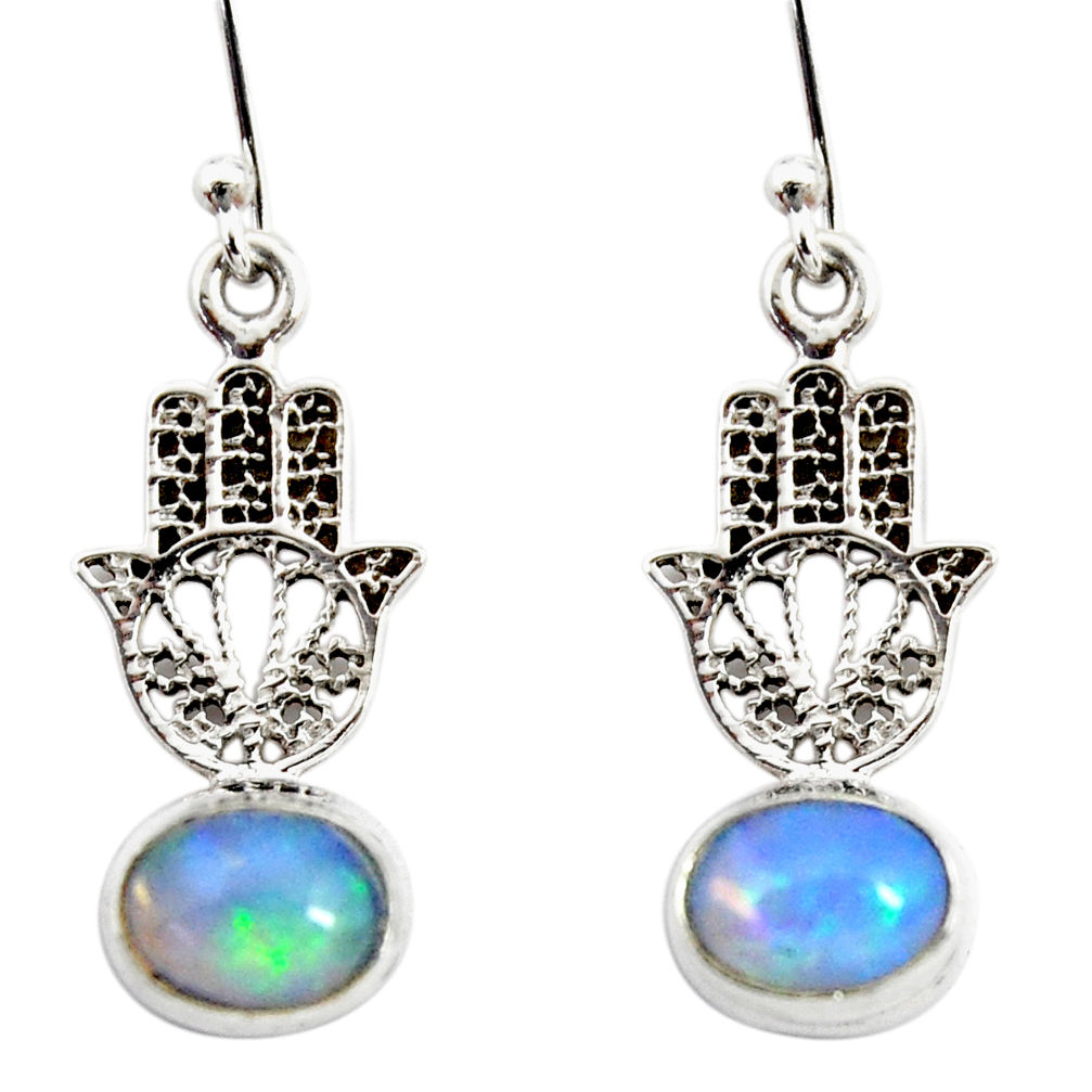 3.83cts natural ethiopian opal 925 silver hand of god hamsa earrings r51027