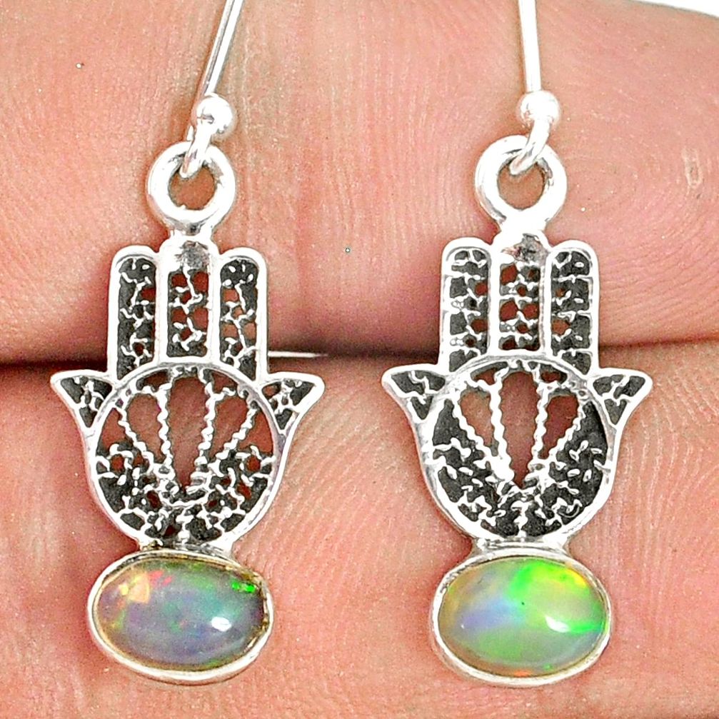 2.76cts natural ethiopian opal 925 silver hand of god hamsa earrings r76253