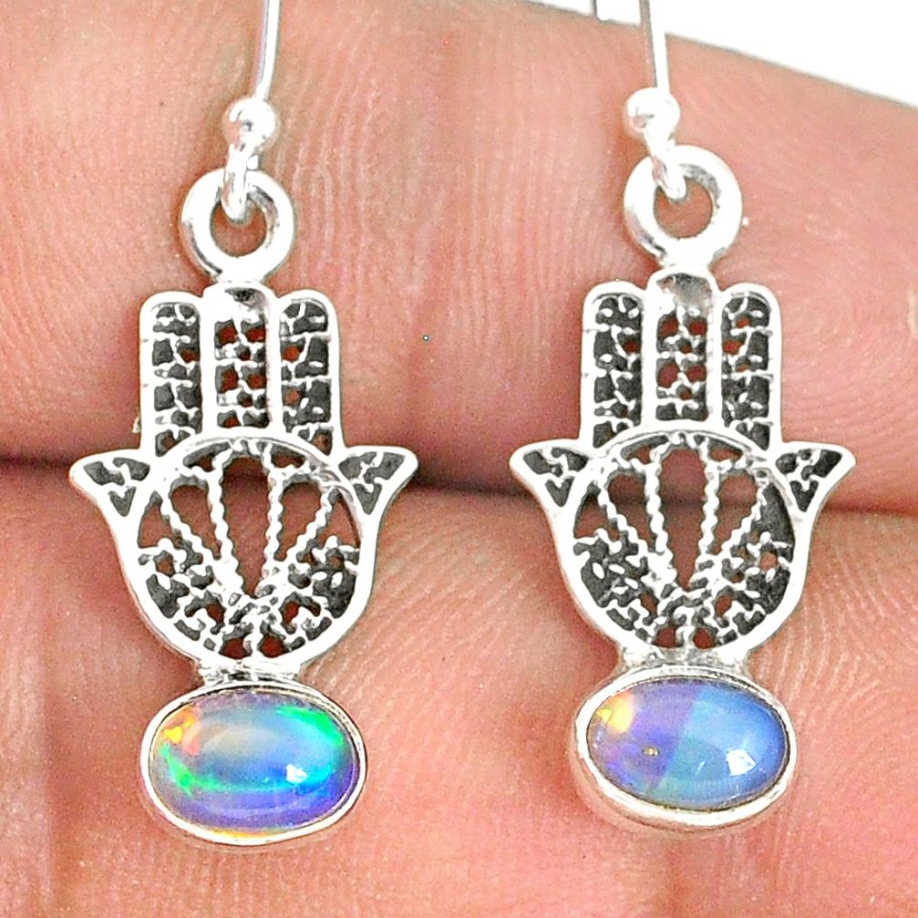 2.94cts natural ethiopian opal 925 silver hand of god hamsa earrings r76259