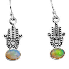 3.03cts natural ethiopian opal 925 silver hand of god hamsa earrings y76401