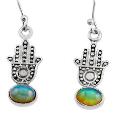 3.00cts natural ethiopian opal 925 silver hand of god hamsa earrings y93171